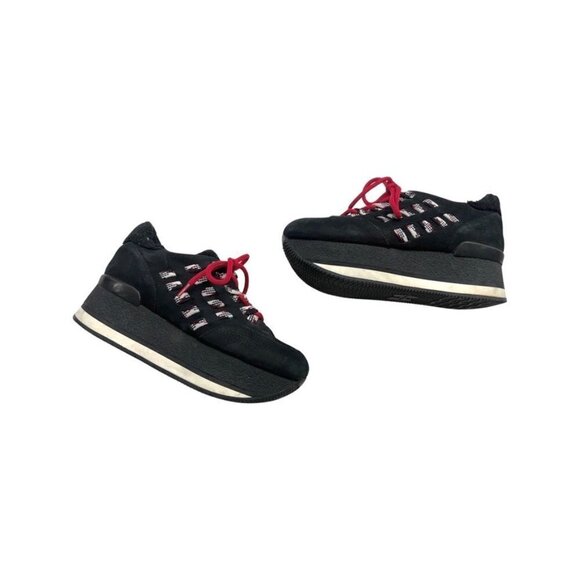 Hogan Black Red Terry Ankle Detail Fashion Sneakers Size 37.5 / MALOP - Picture 1 of 10